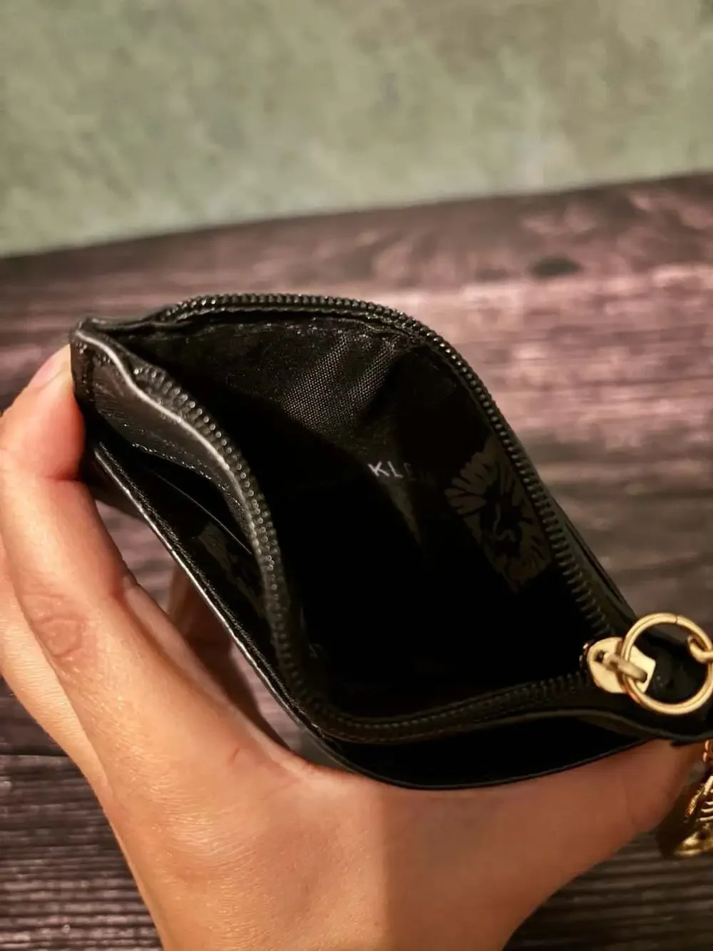 Anne Klein Black Saffiano Zip-Top Card Holder with Keychain